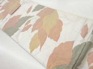 リサイクル　ふくれ織葉模様織出し袋帯